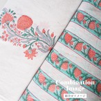 ブロックプリント生地【50cm単位】インド綿 花柄 白×ピンク×エメラルドグリーン #14118-WT1