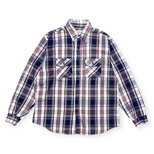 FIVE BROTHER｜ヘビーネルシャツ｜USA製 コットン100% ネイビー×レッドチェック 80s〜90s推定｜実寸XL〜XXL相当 コンディションB