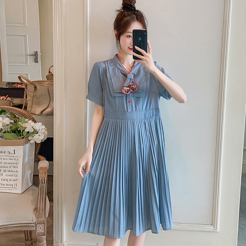 【新作】【送料無料】 マタニティドレス2020夏の新しいバタフライカラーストライププリーツドレス小さな新鮮なミドル丈のマタニティドレス-アリババ サマー 夏物 expec262601561110