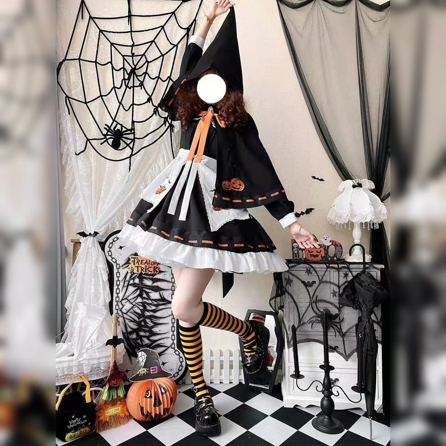 南瓜が踊る魔女の宴 刺繍エプロンとケープのハロウィンイベント衣装