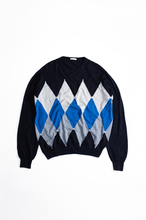 [Late 1990’s–Early 2000’s] “BALLANTYNE” Extra-Long Staple Cotton Argyle Knit Sweater (Made in Scotland)