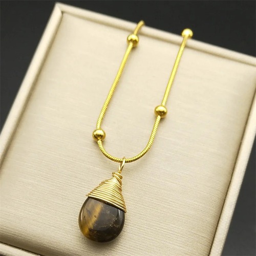 チャーム ペンダント ネックレス  動物 アニマル ステンレス ビンテージ ゴールド ストーン タイガー ドロップ レディース メンズ 虎