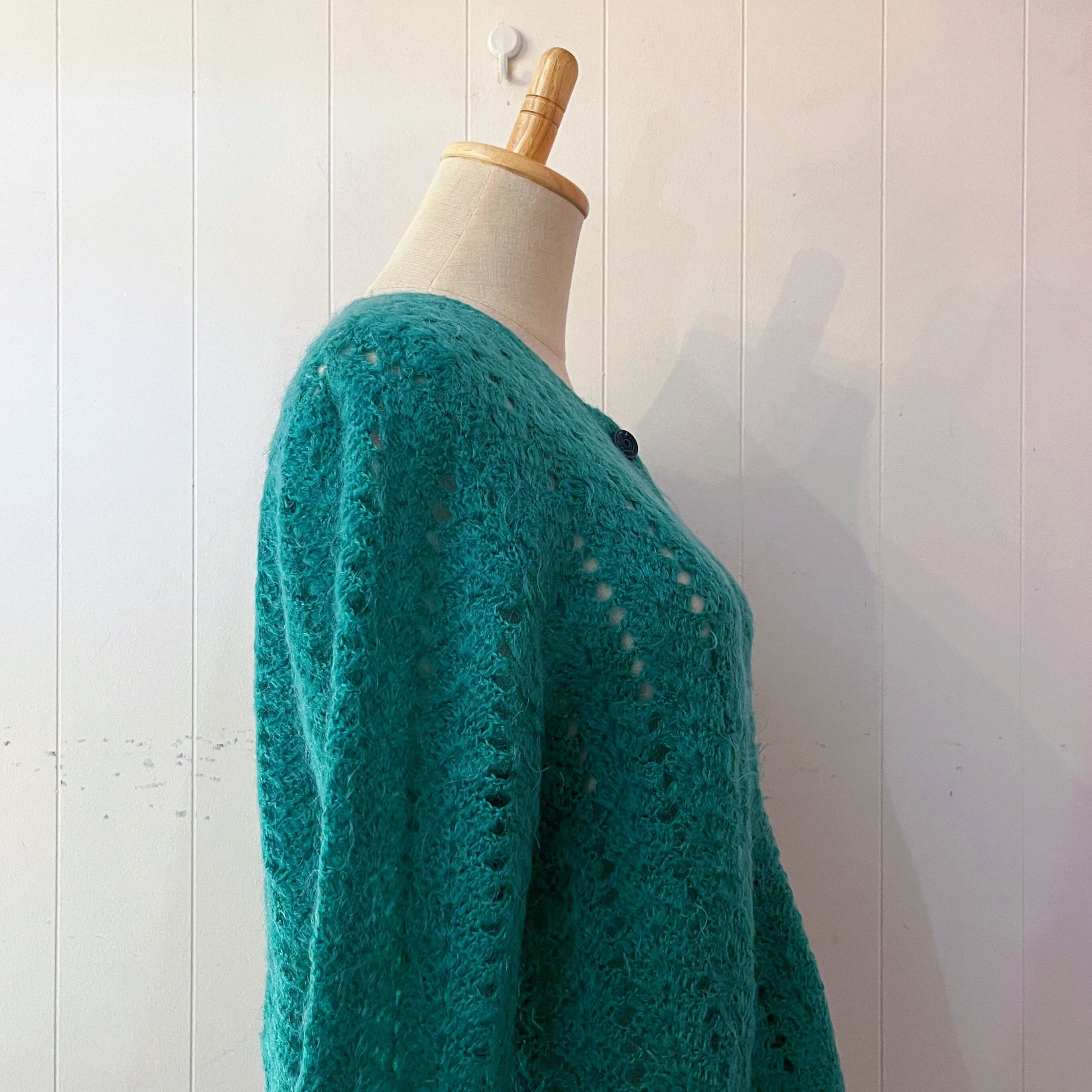 green crochet knit cardigan