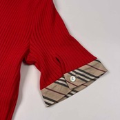 美品 BURBERRY LONDON バーバリー ロンドン レースアップ 編み上げ 半袖 コットン ニット カットソー シャツ 2/レッド系/三陽商会