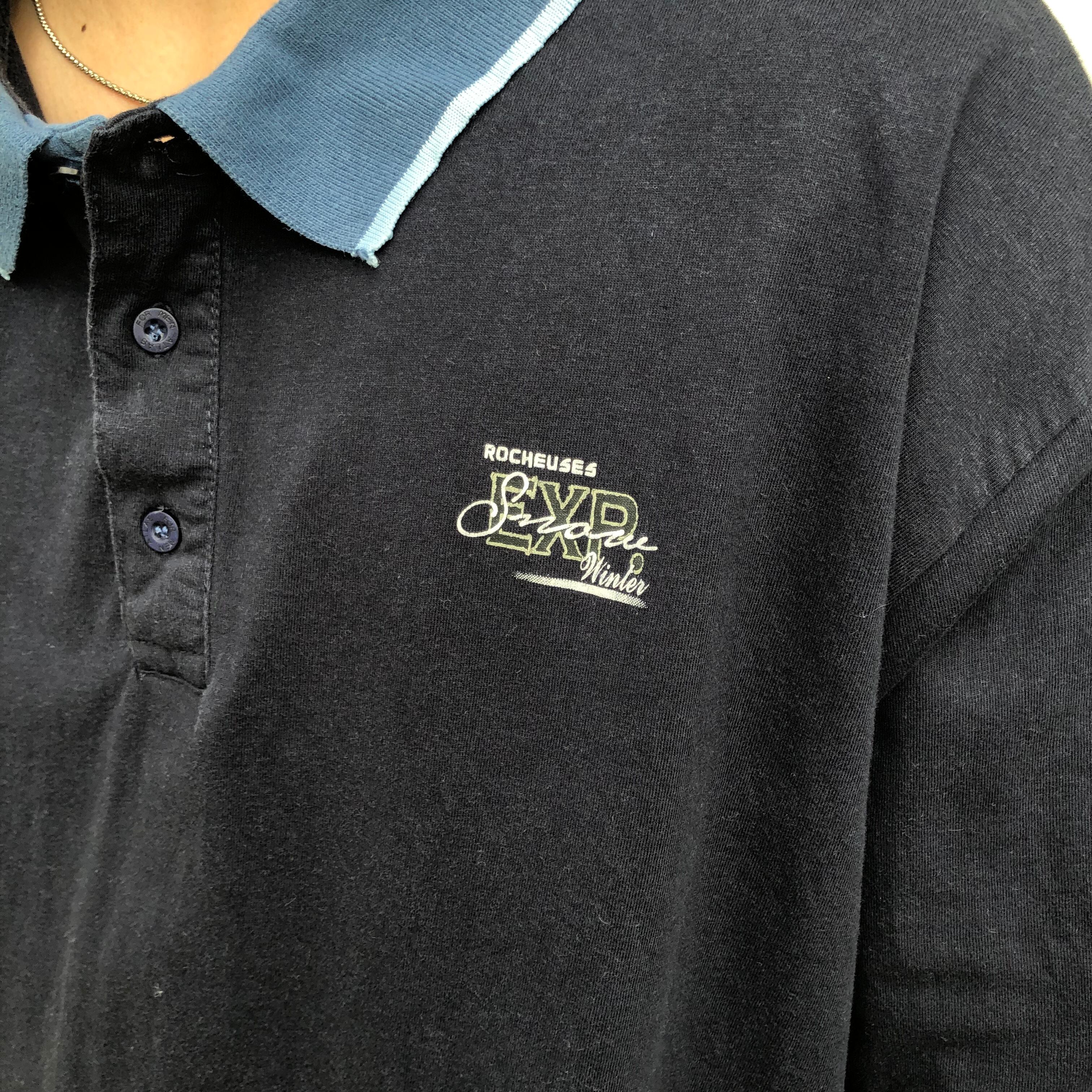 8468. 90s- 企業系ポロシャツ ワンポイントロゴ プリントロゴ 2XL 古着 