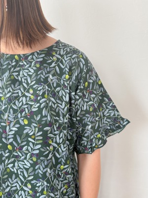 【夏快適】オーガニックコットン半袖プルオーバーブラウス　OLIVE