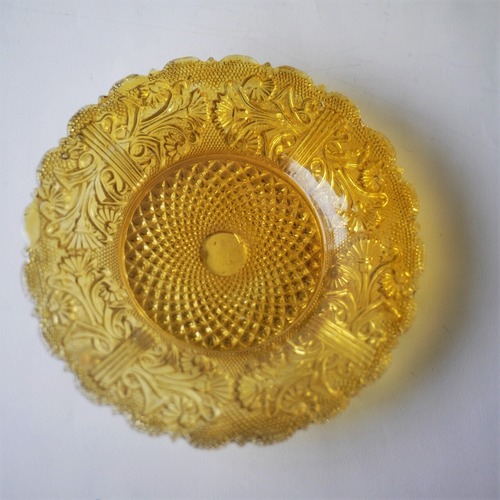 プレスガラス小皿　幾何学草花レース文様　ミッドセンチュリー　難あり