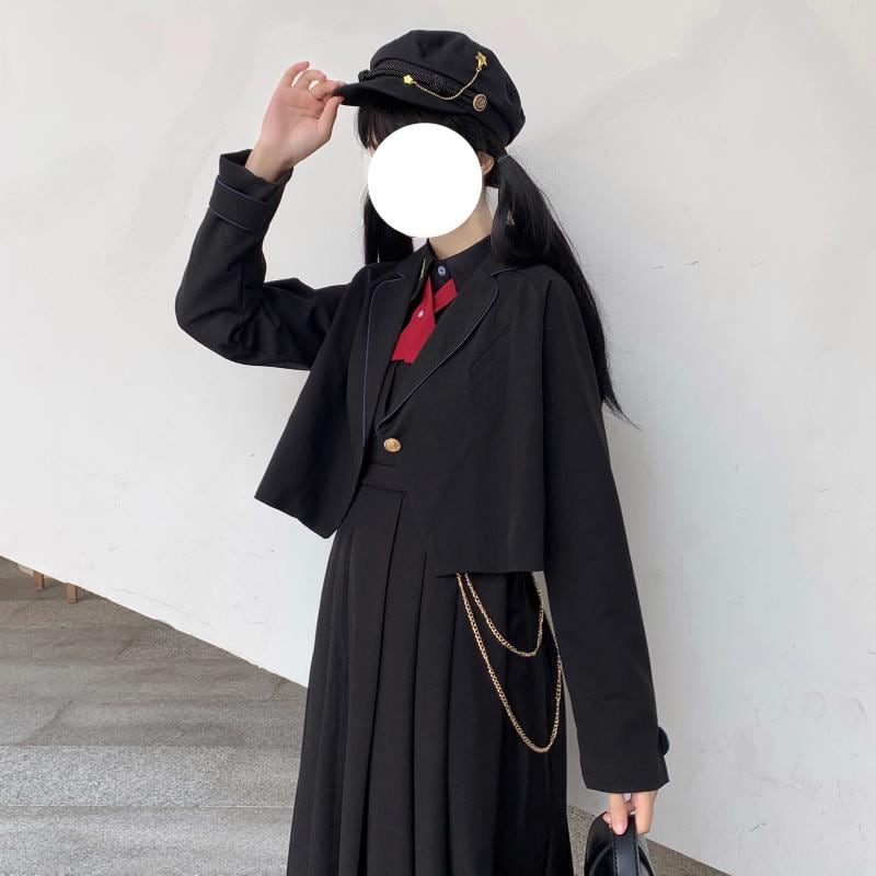 サブカル 服 地雷系 通販 ゴスロリ 春ジャケット 制服 ショート丈 JKスタイル 闇かわいい ロリータ 黒ゴス 黒ゴス ゴシック ロリータ