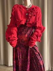 red color frill remake knit cardigan-5151-2