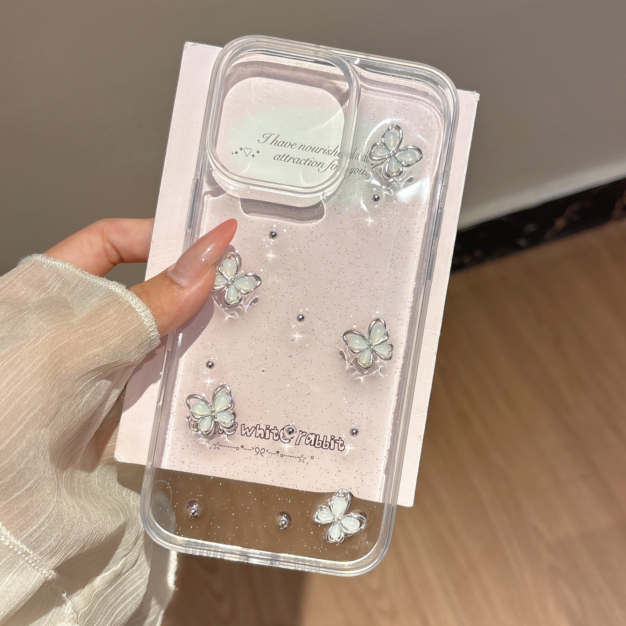立体 蝶々 iphone 17 16 15 14 13 12 クリアケース おしゃれ ラメ入り