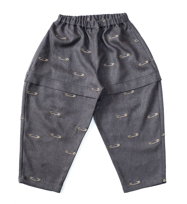Safety pin embroidery pants kids XL(130-140) / Dark gray