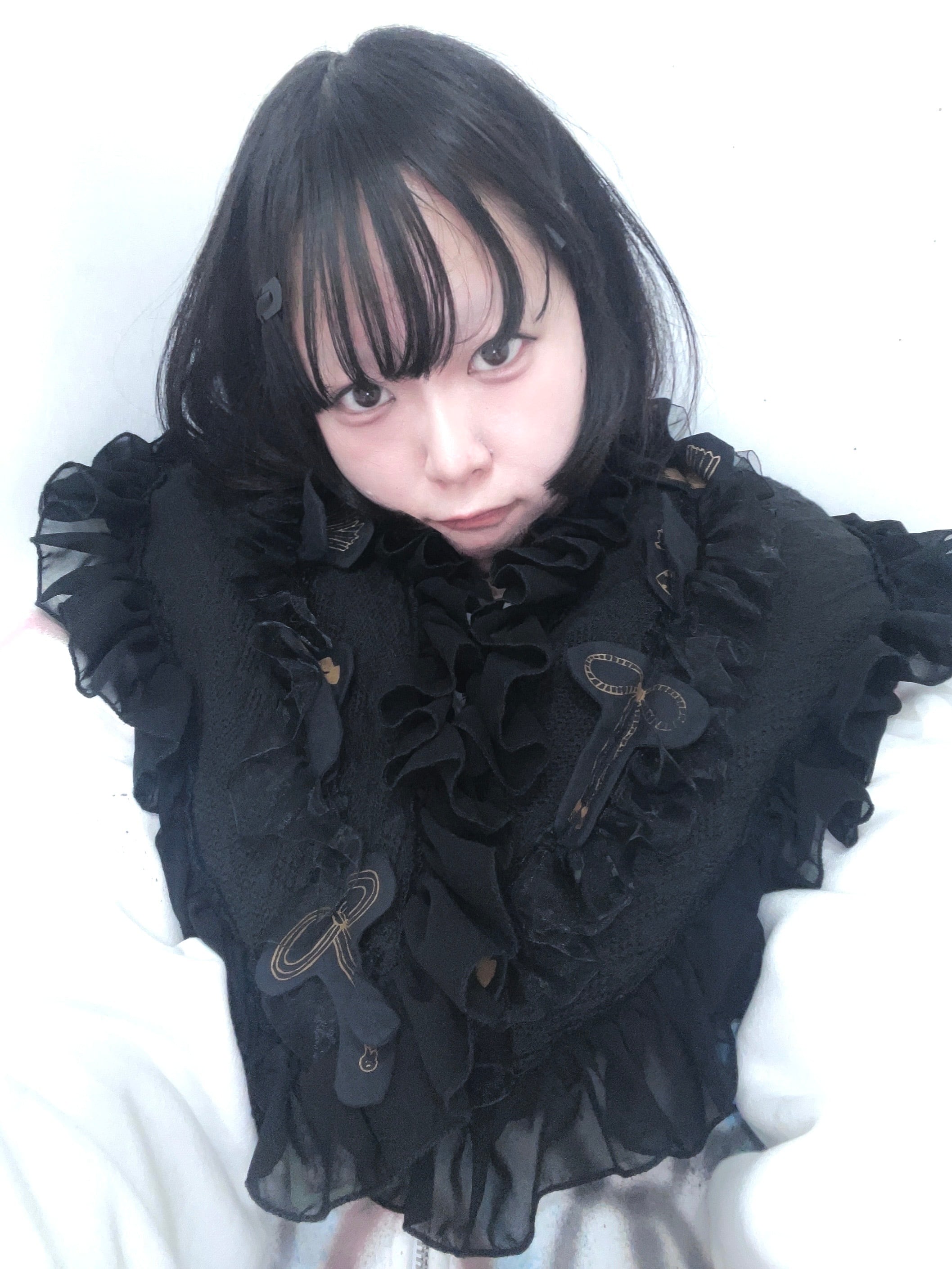 十万兆ろんぐへあ】フリルりぼん首巻き (黒) | zetsukigu