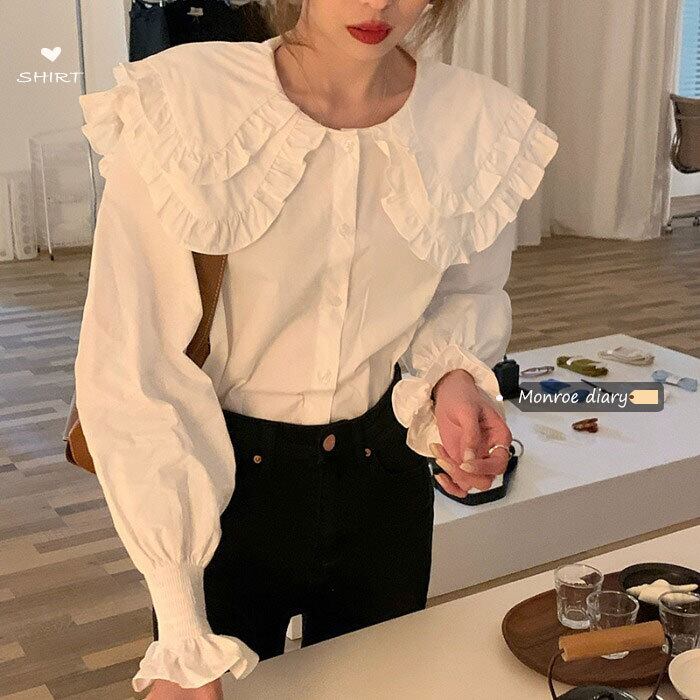 ホワイトシャツ レディーススタンダードスプリング ロング レトロ 春物 モンロー10862106218