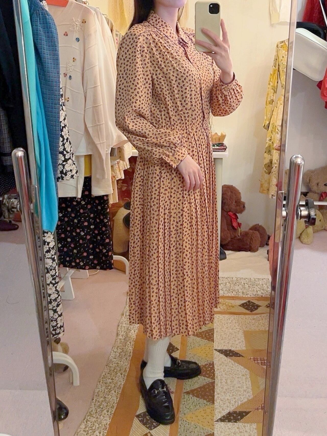 purple mini flower pleats one-piece