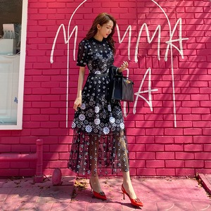 ワンピース レディース 送料無料 フレアワンピース スパンコール刺繍ワンピース  パフリーブ ロング丈  ミモレ丈  フェミニン シースルー オーガンジー リゾート リラックス  こなれ感 おしゃれ  フラワー刺繍 スタイル 小顔見せ 着痩せ 体形カバー インスタ トレンド  ブラック 袖付き かわいい 女子会 カジュアルドレス かわいい キュート ガーリー  ママコーデ モテコーデ  デート  ロマンチック  バルーンスリーブ 大人かわいい 透け感 スパンコール 花柄 お出かけ 旅行 Aライン