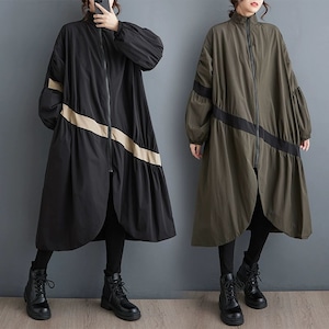 LINE STITCH LONG SLEEVES A-LINE MIDI FULLZIP WINDBREAKER JACKET 2colors M-10294