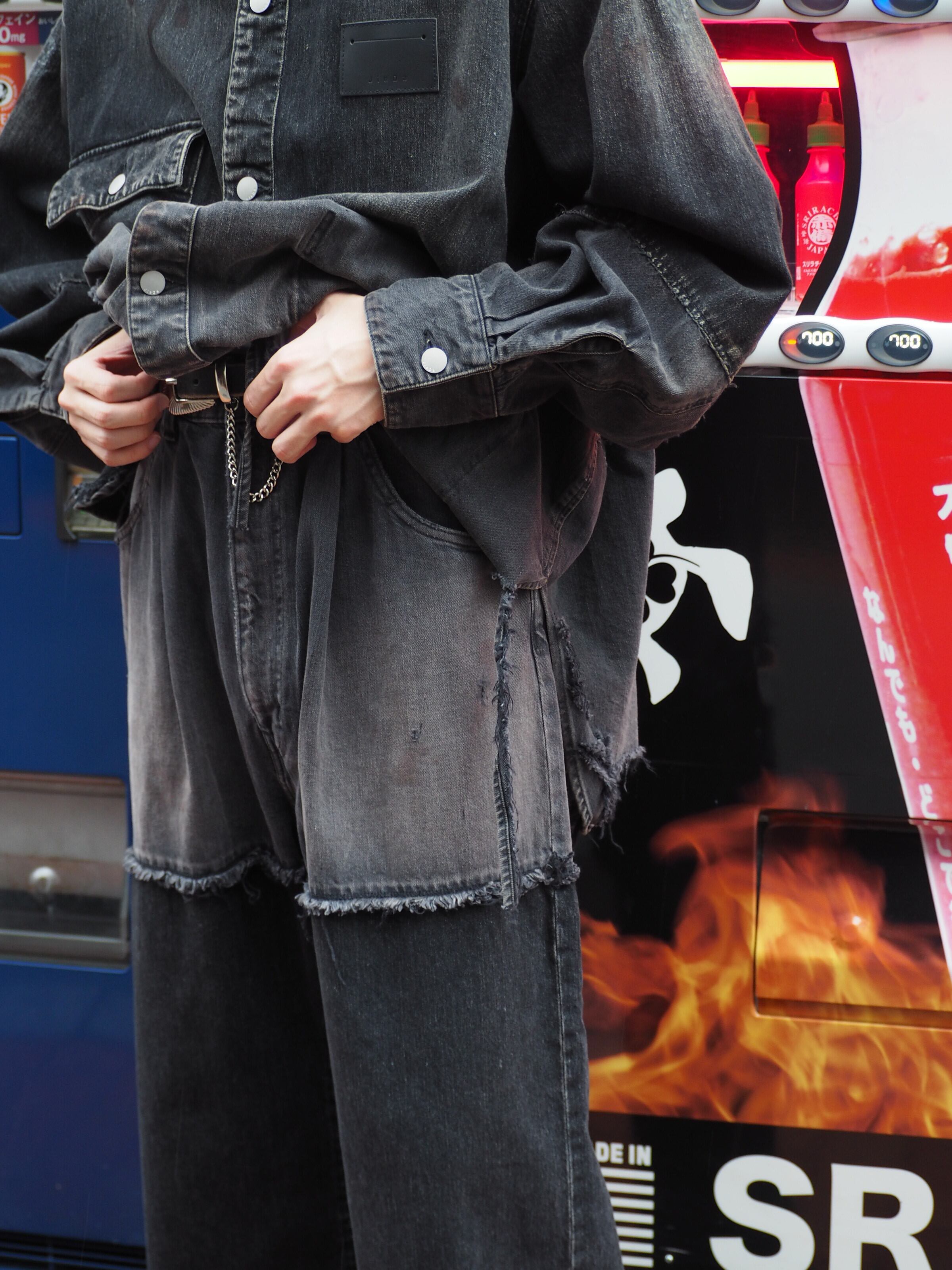 LAST1】2TONE BAGGY DENIM PANTS(BLK) | PiuLoro(ピウロロ) - 岐阜