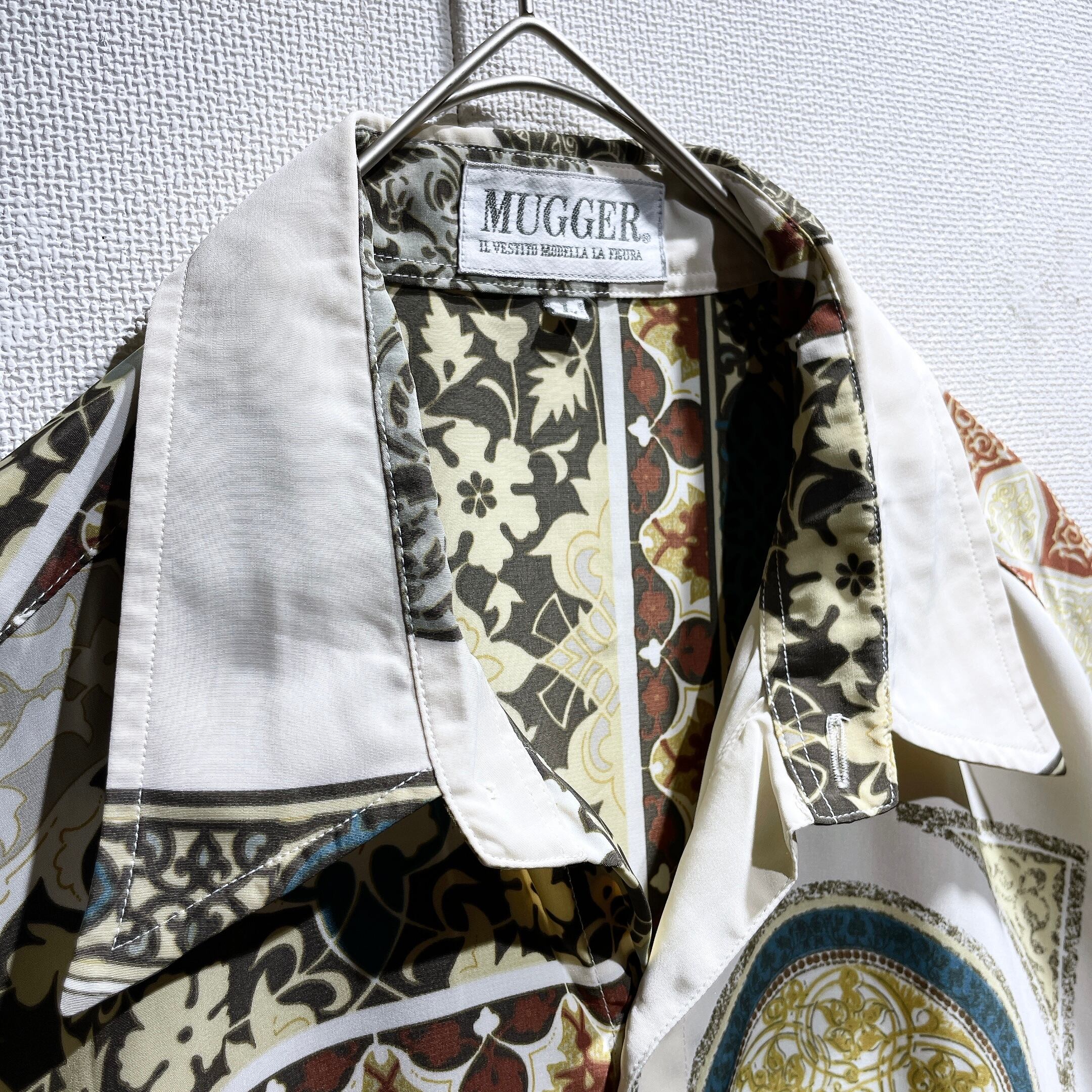 1990s Modern ethnic art printed vintage drape loose SS shirt