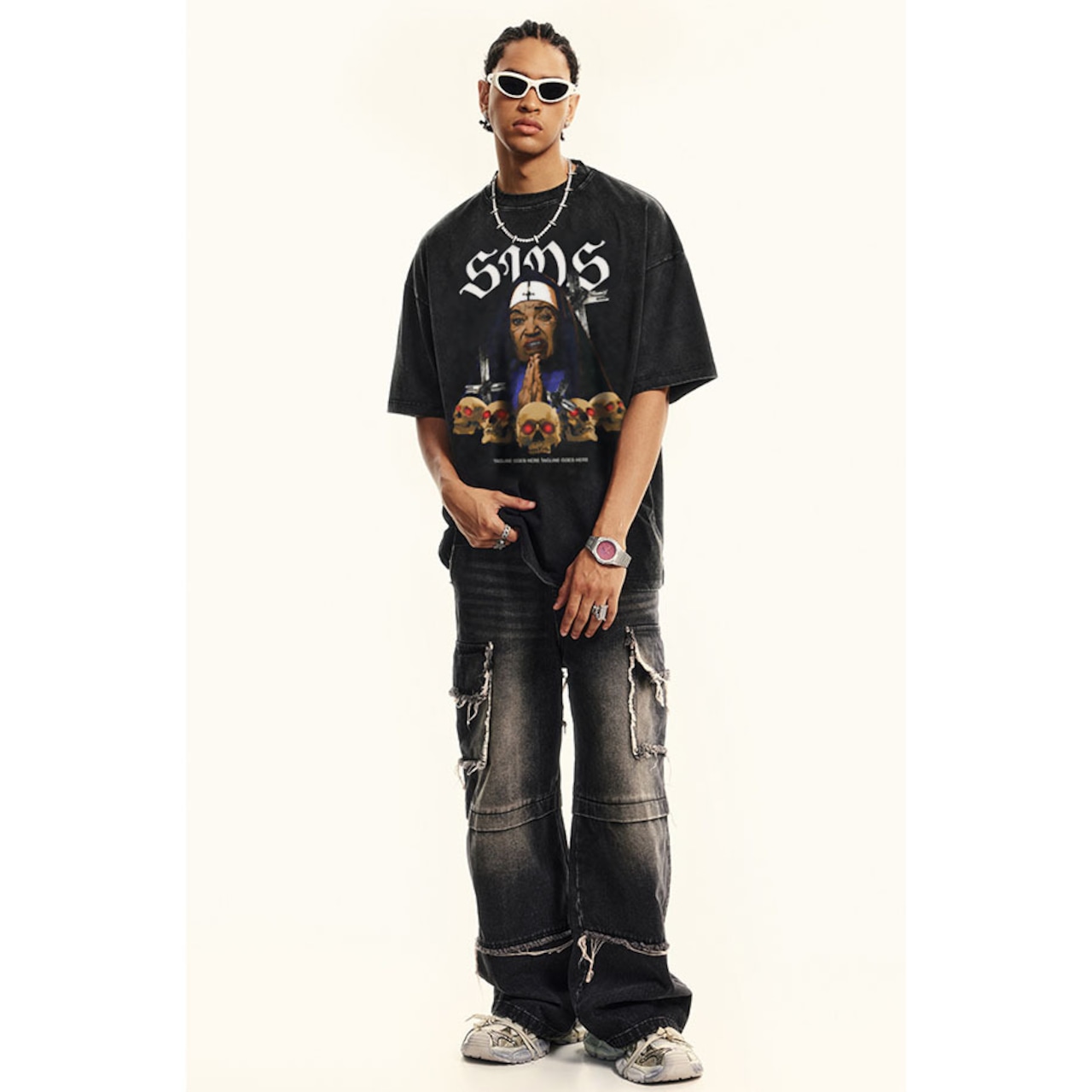 VINTAGE ストリート スケルトン修道女 Tシャツ T871