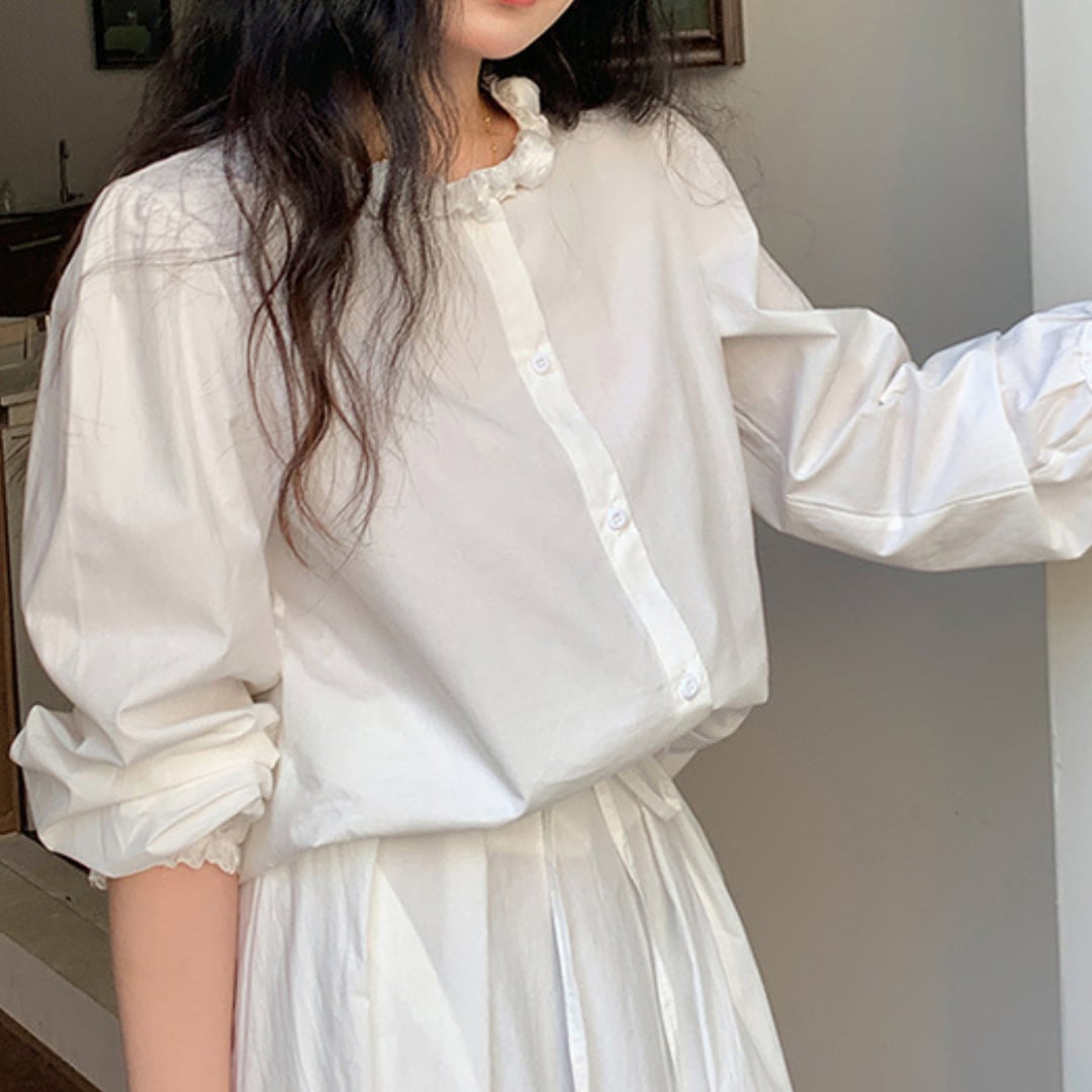 french retro girl 3d flower collar white shirt