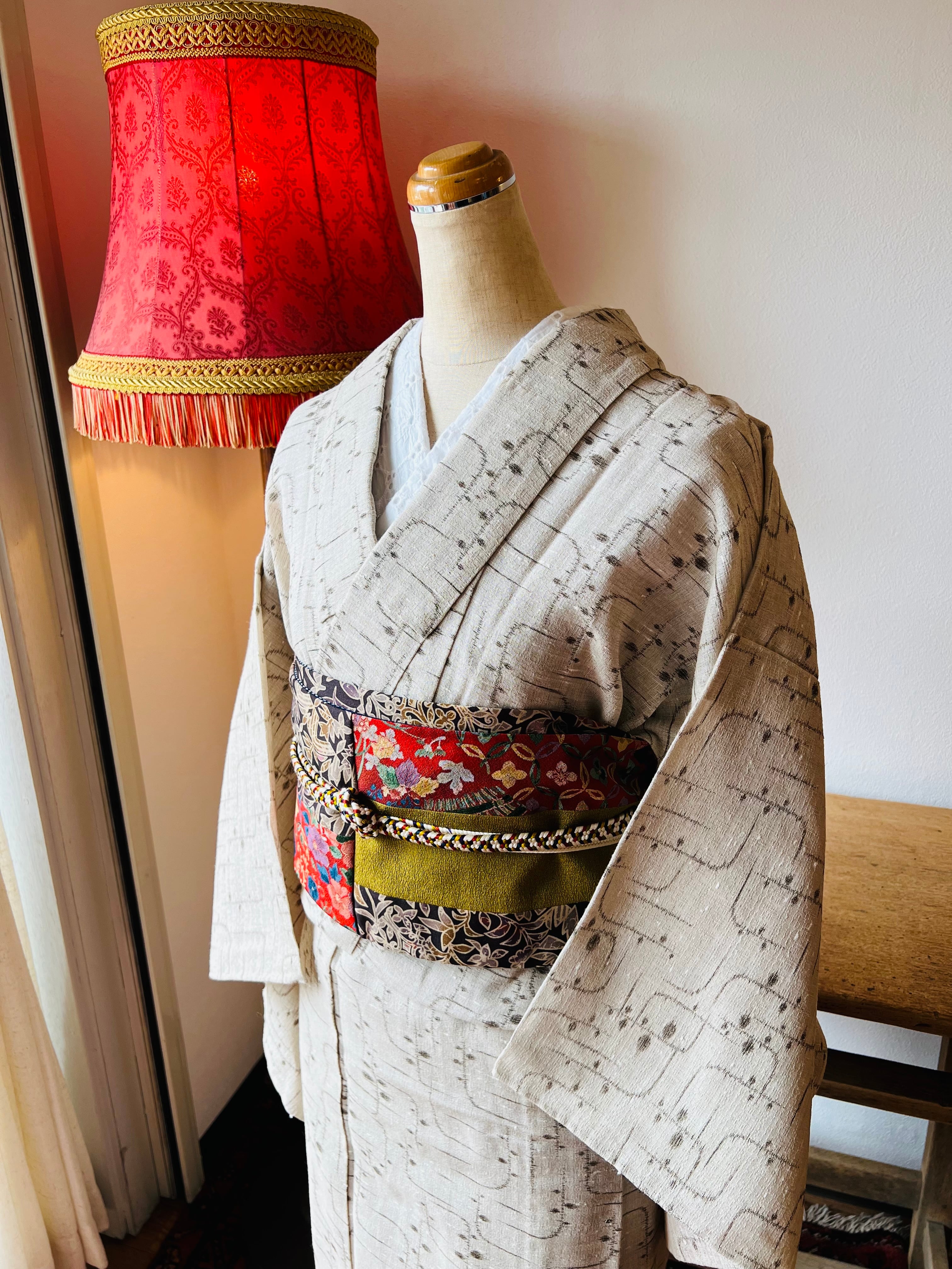 綿麻 夏着物 | Kohaku kimono