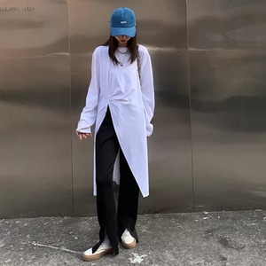 サイドツイストスリットロングTシャツ　A0419