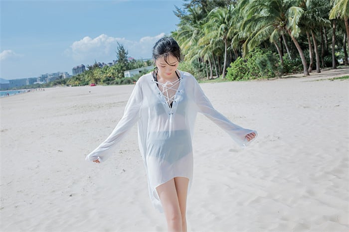 今から夏まで! 夏 ミディアムロング シフォン カーディガン 日焼け止め服 ビーチ カジュアル セクシー