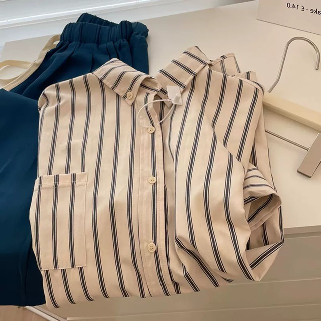 【ストライプカジュアル長袖シャツ】P00140