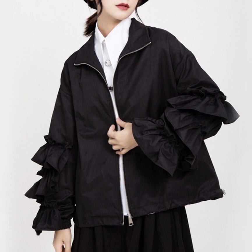 zip ruffle short jacket / l1004