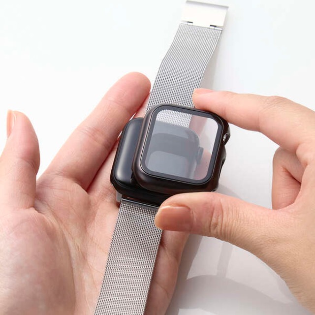 エレコム Apple Watch 40mm用フルカバーケース プレミアムガラス 高透明 ブラック AW-23EFCGPBK