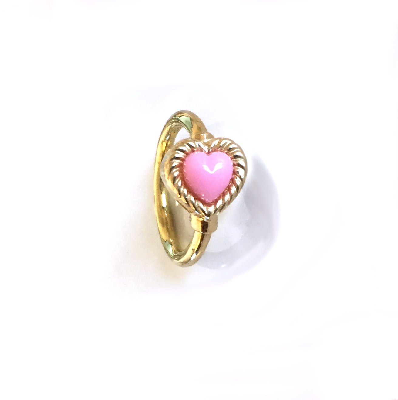 VINTAGE HEART CHARMのsnap RING body jewelry Pink K18YG #0003　ヴィンテージハートリングボディピアス・ピンク/18金イエローゴールド