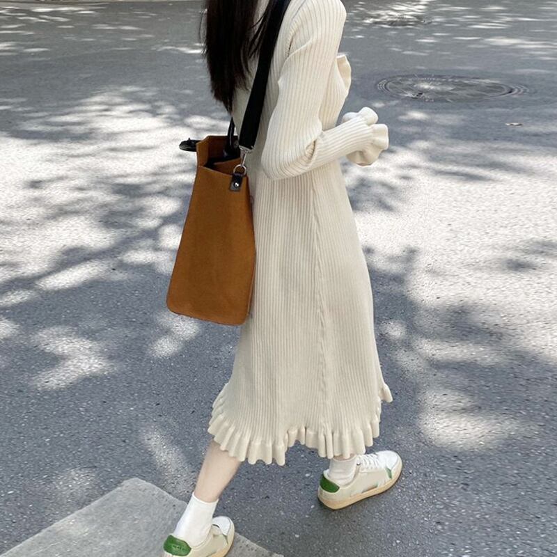 ニットドレス スプリングオータムウェストロングスカート 春物 秋物 スーパーモール82910793216