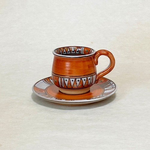＜赫三郎窯＞赤アラベスク コーヒー碗皿