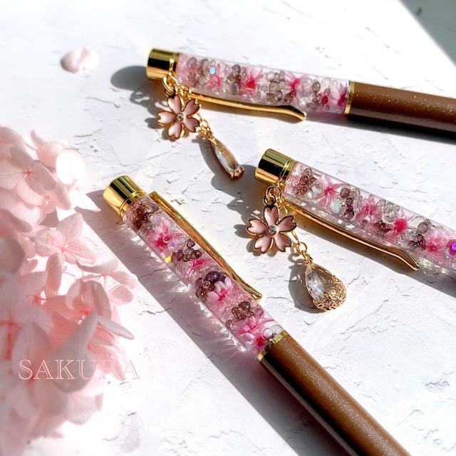 さくらのハーバリウムボールペン 選べるチャーム / 替え芯付き　SAKURA 桜