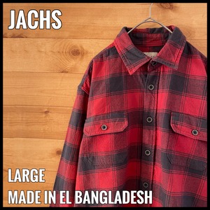 【JACHS】ネルシャツ ヘビーネル  フランネルシャツ 赤黒 チェック 柄シャツ L フラップポケット US古着