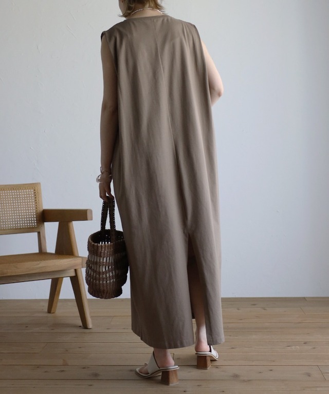 接触冷感コットンノースリワンピース