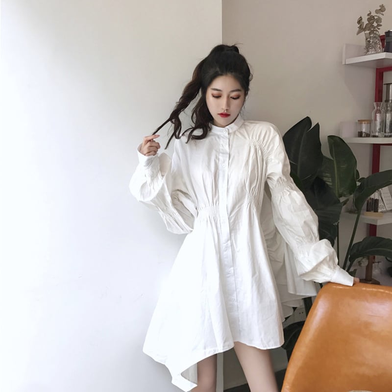 秋 冬 レディース ワンピース ホワイト 白 ひざ丈ワンピ 不規則