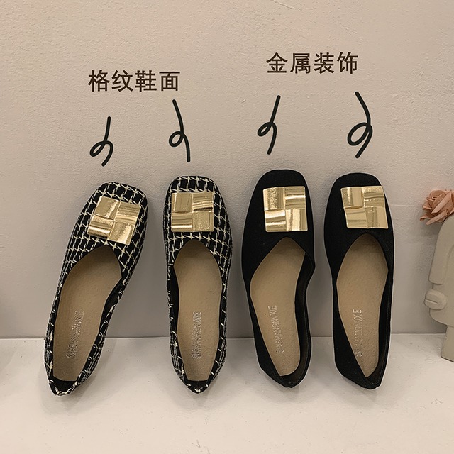 レディーススプリングセット ソリッド カラー 靴 シューズ ローファー 春物 ソリッドカラー スクウェア フェイクシューズ41562978890