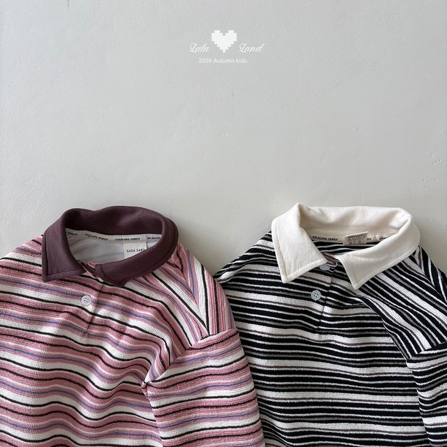 《予約》送料無料【lalaland】Pig Stripe Collar Tee