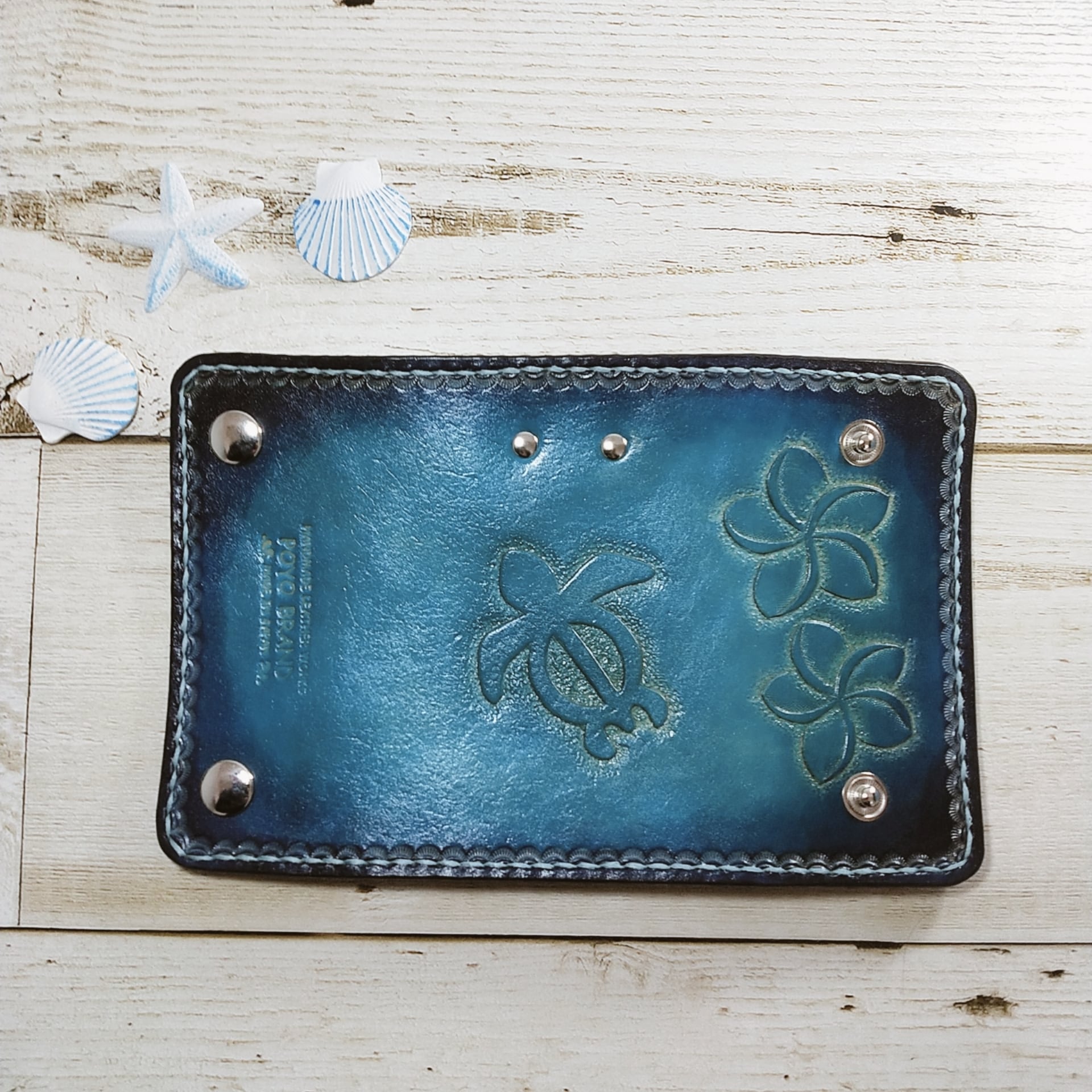 ☆ホヌ☆プルメリア☆本革スマホケース☆ハンドメイド