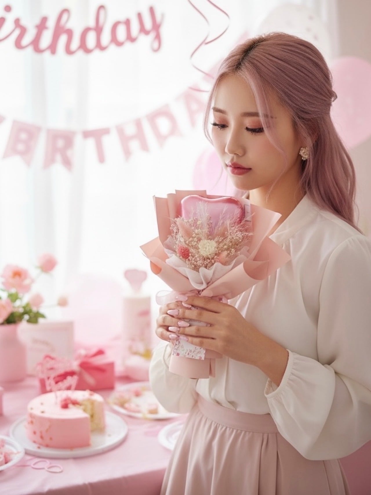 カラフルハートバルーンとドライフラワーのブーケ Ssize | L'amour