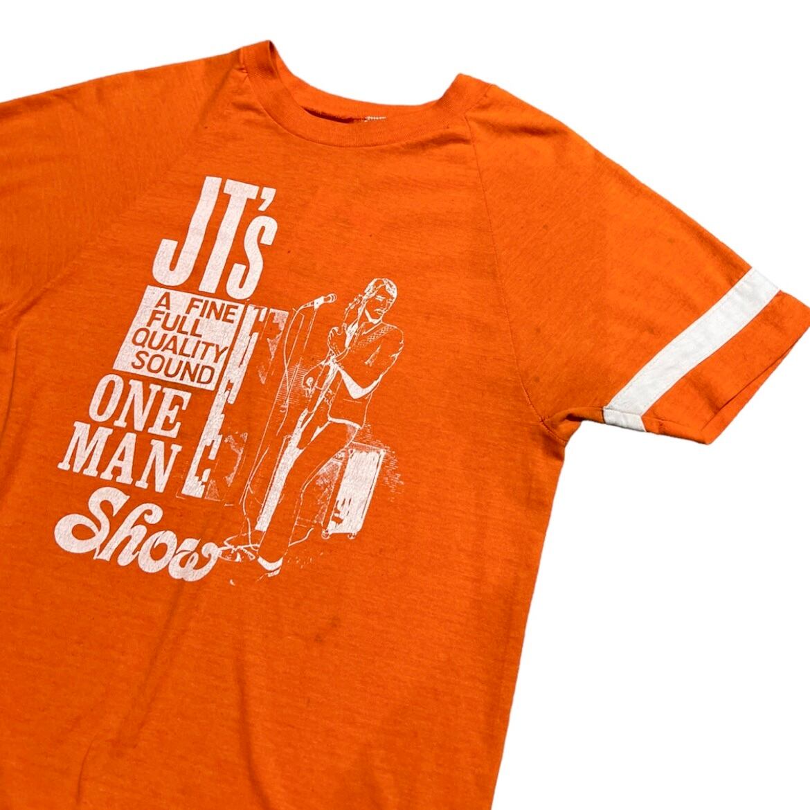 USA製 70年代 size:M Champion チャンピオン プリントTシャツ プリント オレンジ 白古着 古着屋 高円寺 ビンテージ n3906