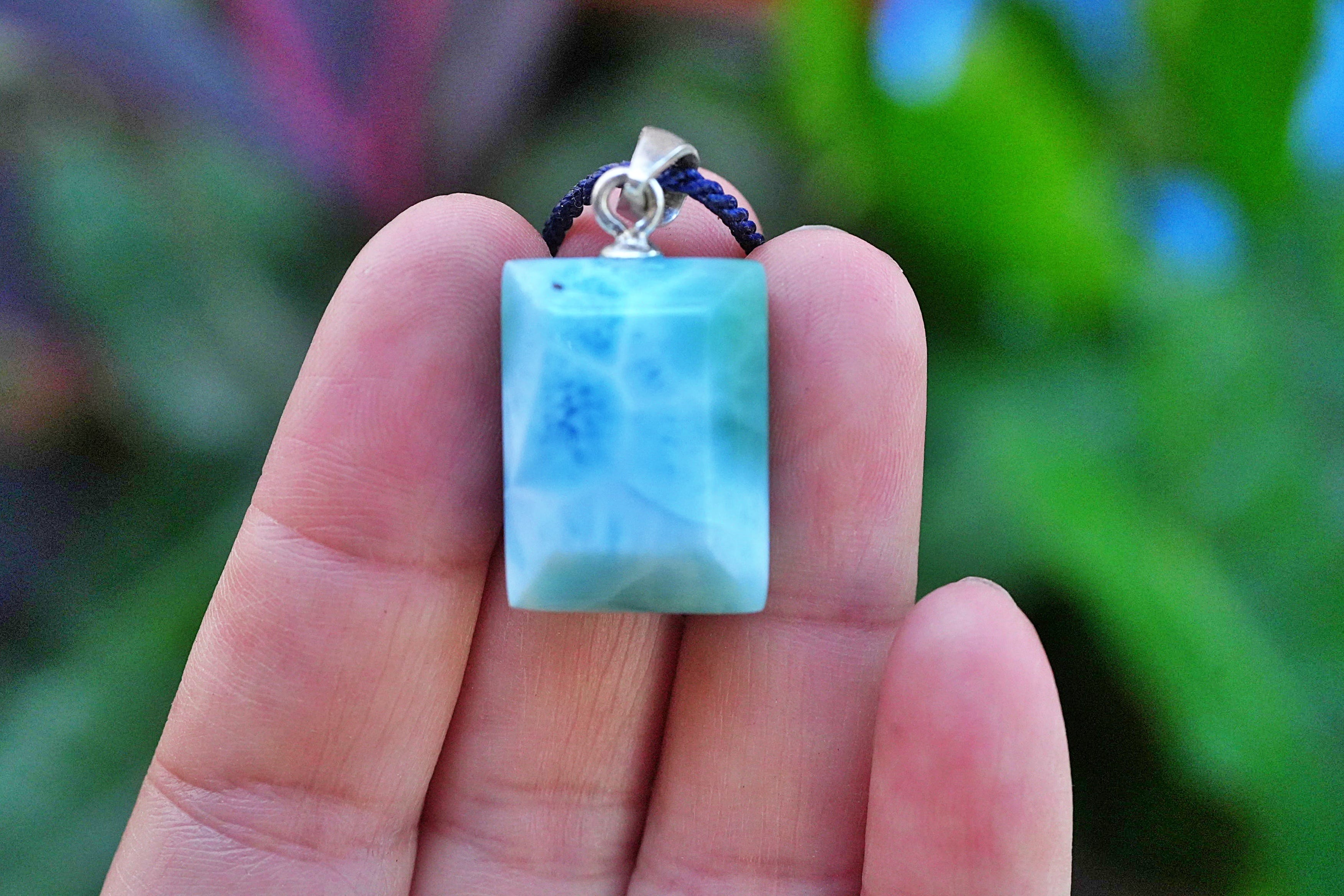 スクエアの厚み★高品質ラリマー シルバーネックレス2578