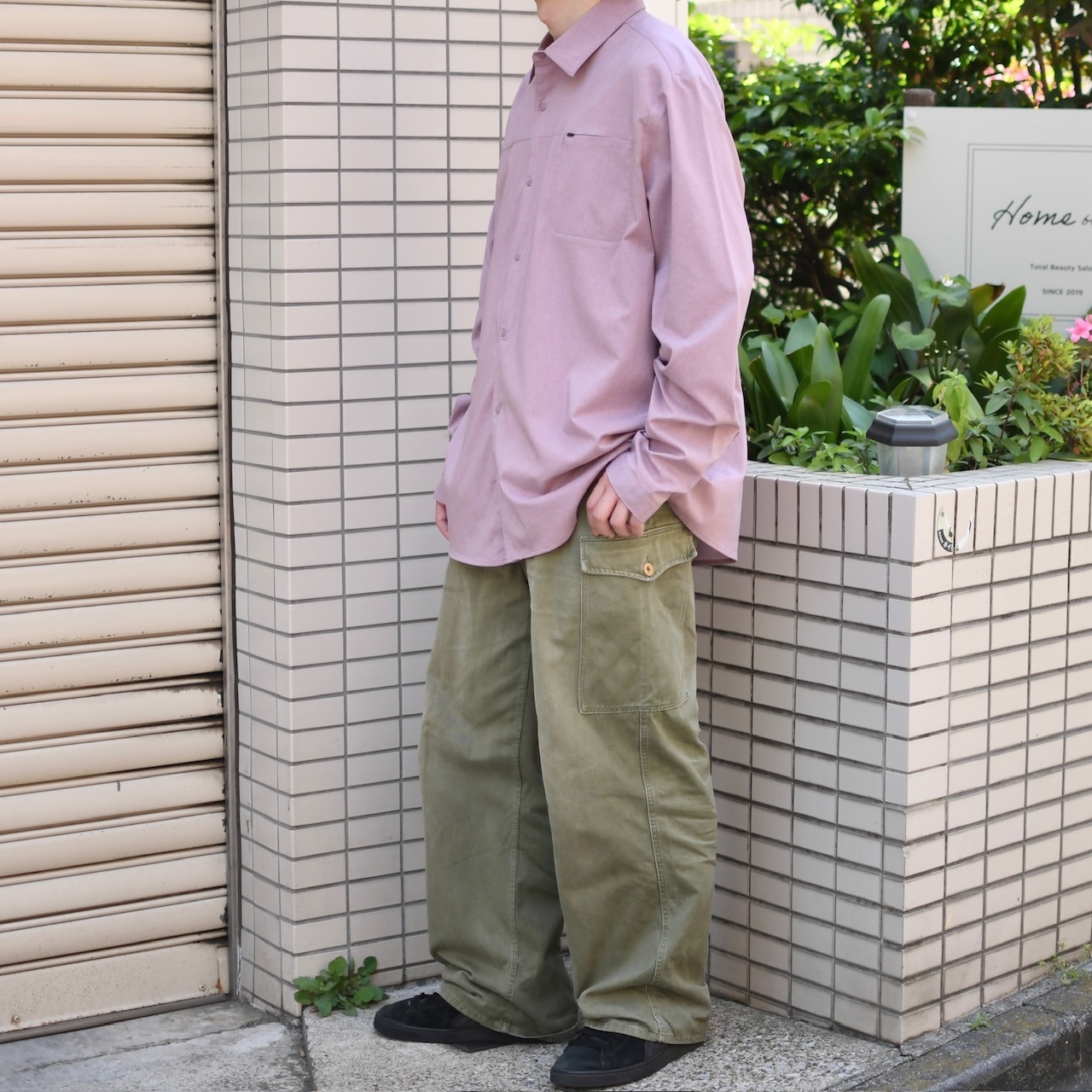 snap button design shirt marble pink