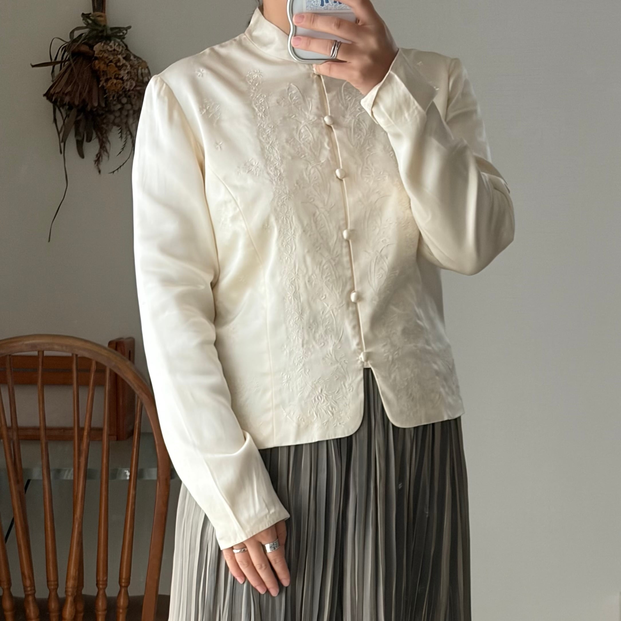 embroidery silk shirt 古着 刺繍 シャツ ブラウス シルク