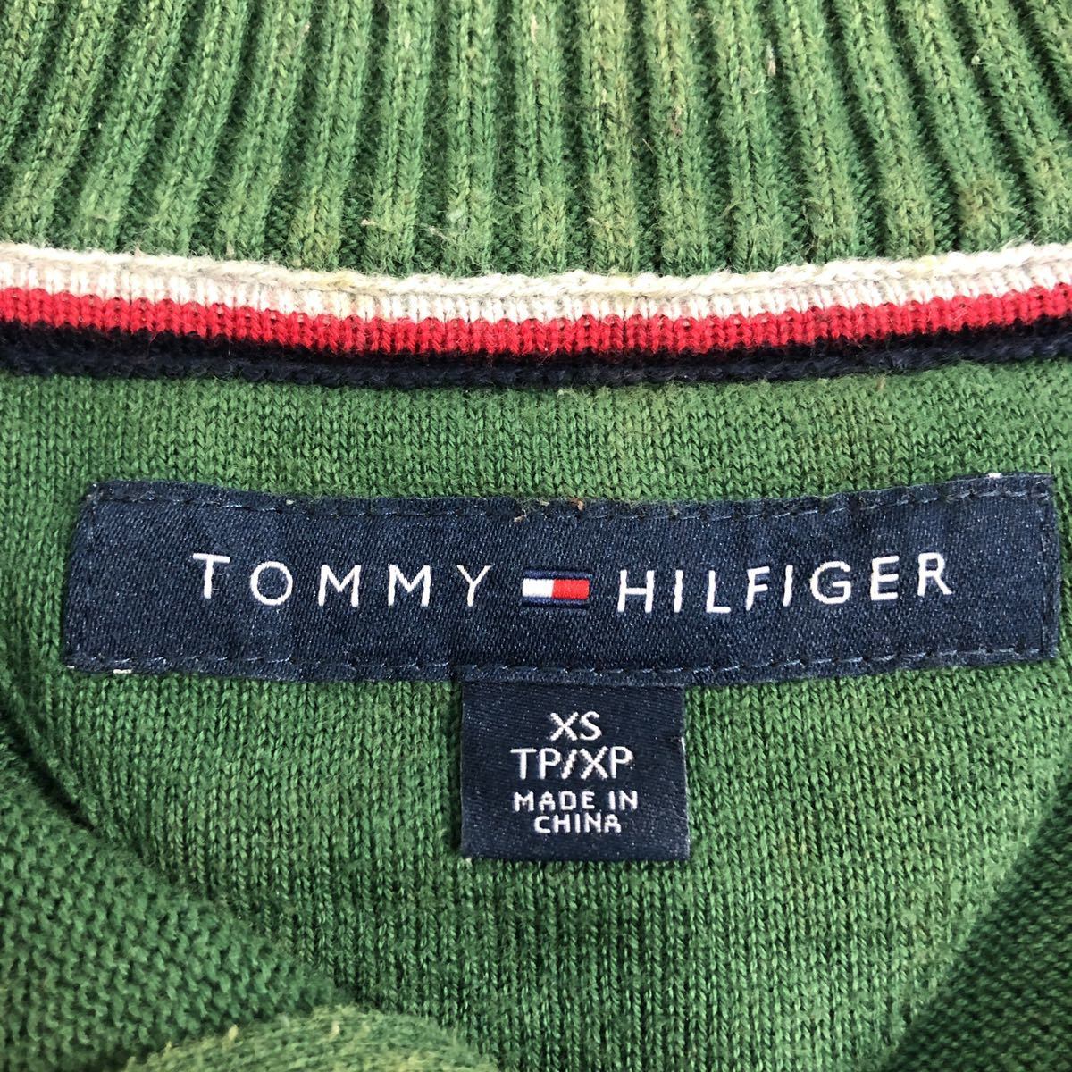 TOMMY HILFIGER ハーフジップ ニット XS グリーン トミーヒルフィガー