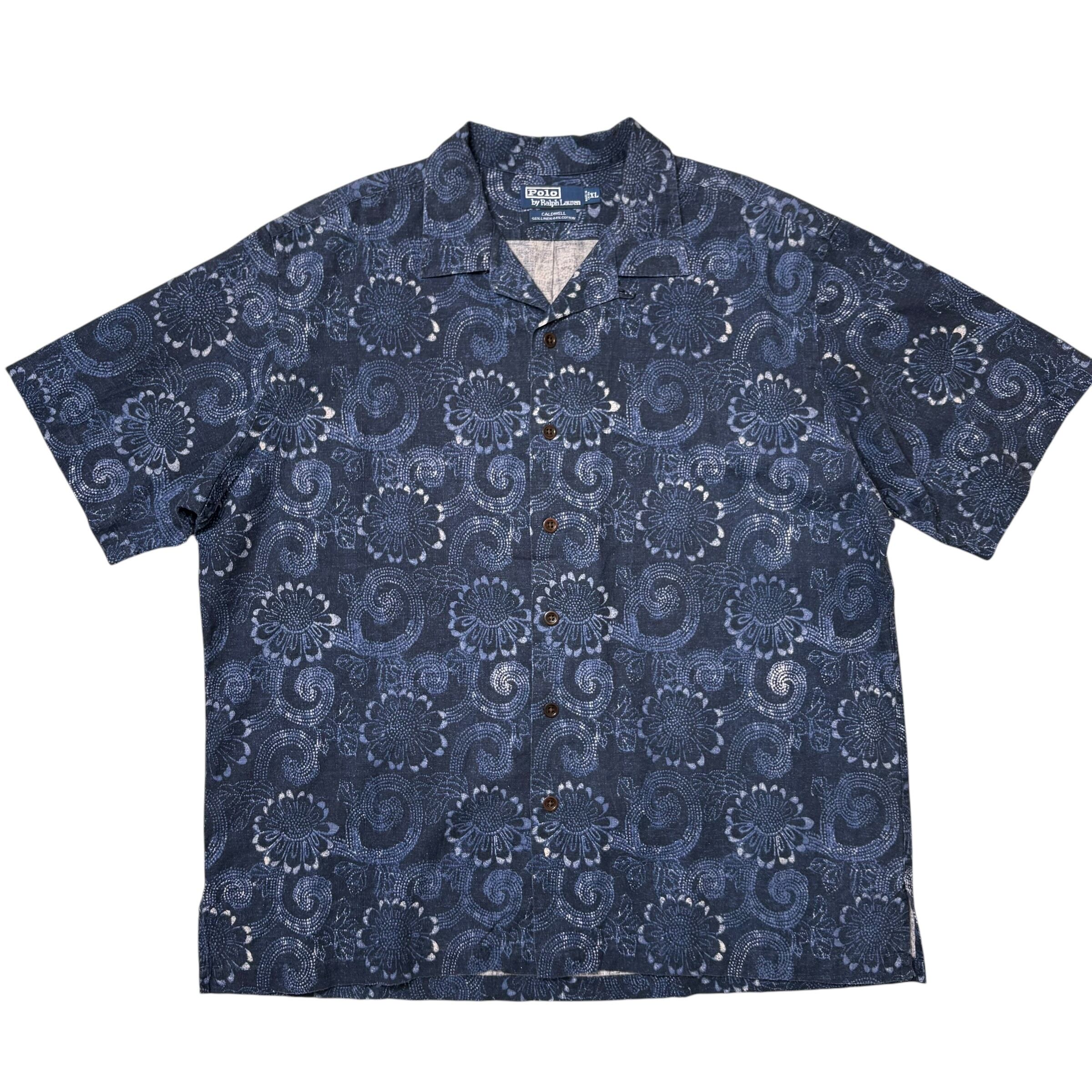 ラルフローレン CALDWELL 和柄 ハワイアン インディゴ リネン混 XL Polo by Ralph Lauren ラルフローレン CALDWELL 和柄 ハワイアンシャツ