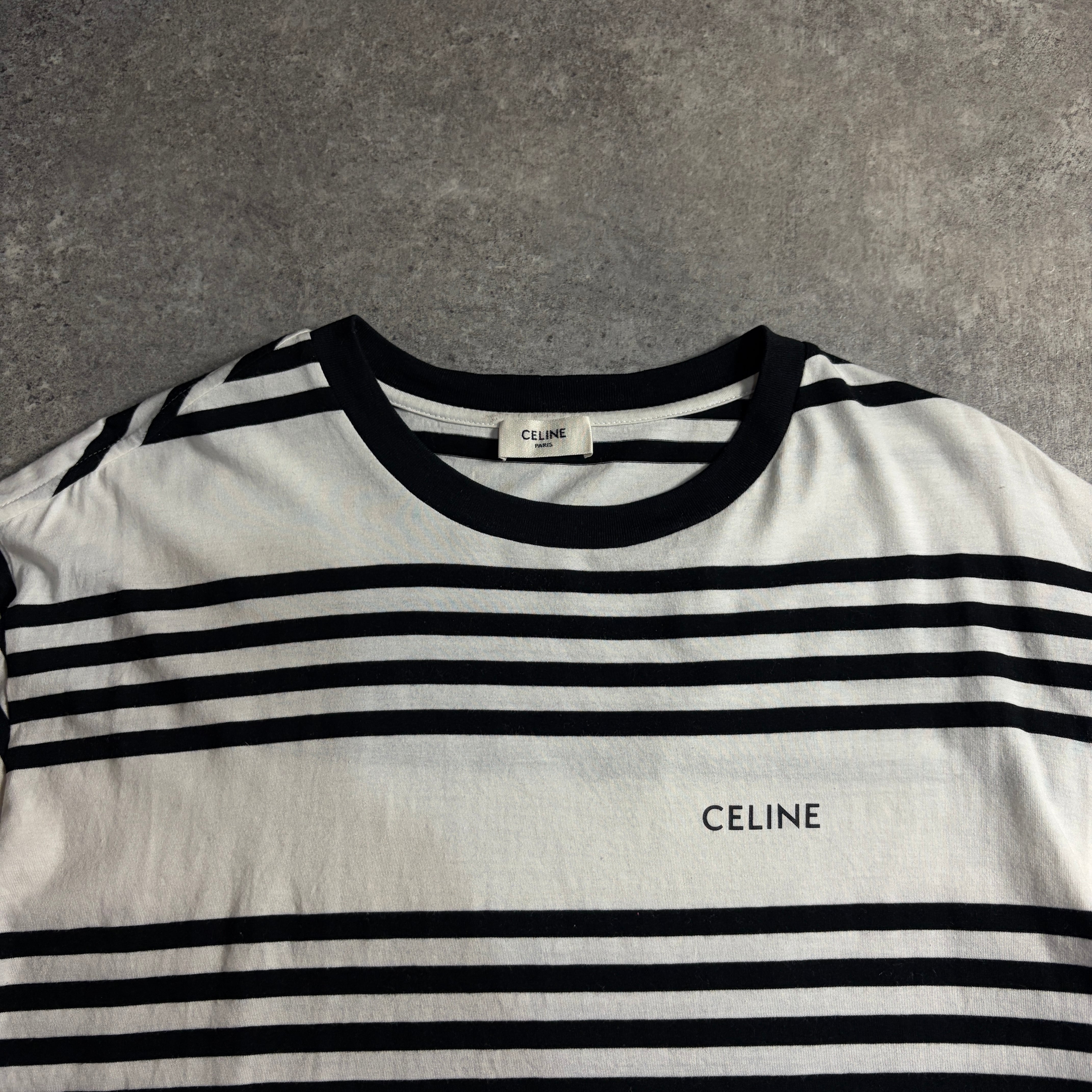 美品 CELINE ボーダーTシャツ メンズライン 胸元ロゴ | LOST