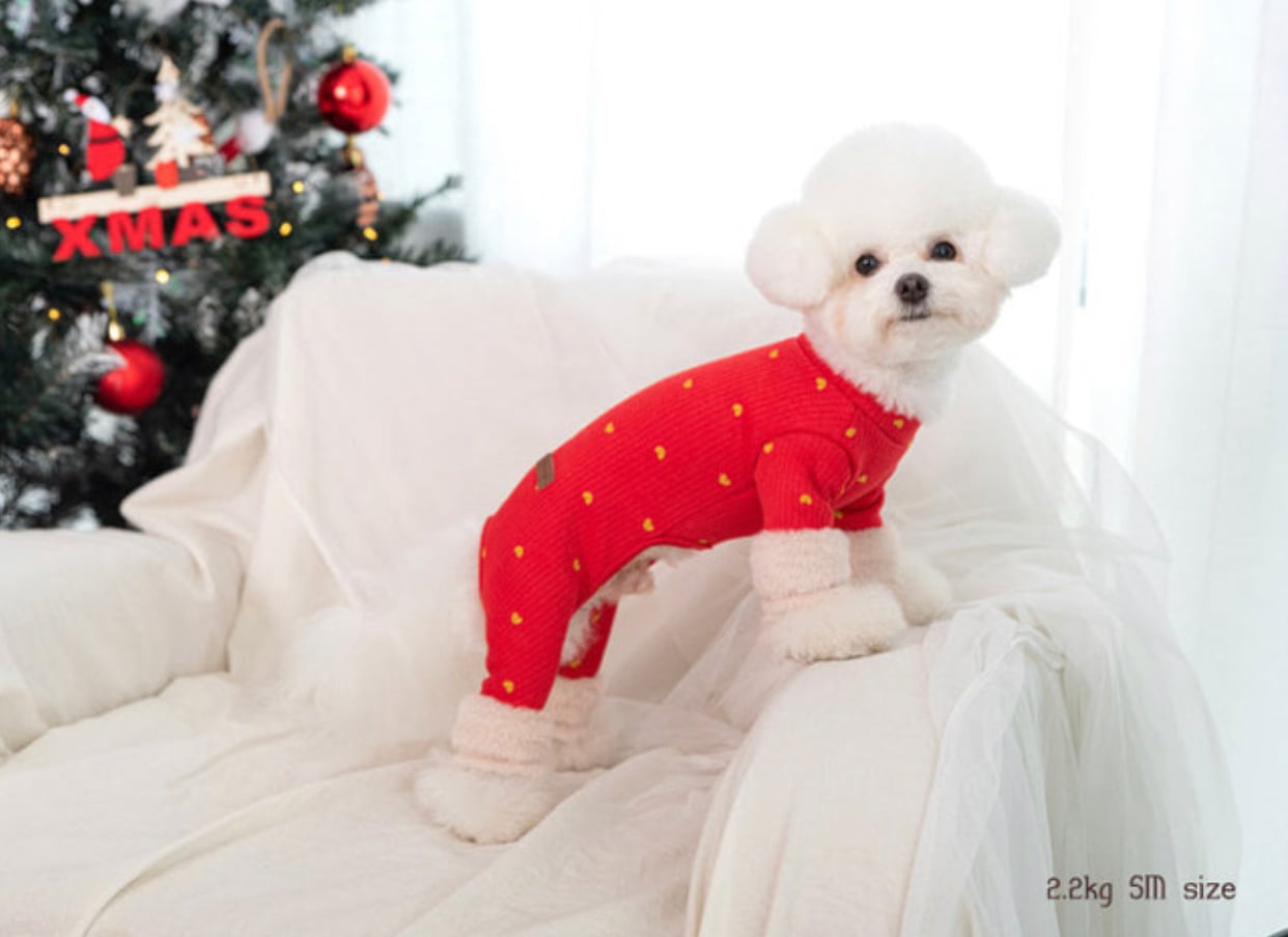 santa all in one S ~ 2XL / 犬服 秋冬 新作 オールインワン 可愛い 犬の服 ロンパース ドッグウェア つなぎ 裏起毛 暖かい b49