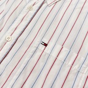 HILFIGER DENIM トミーヒルフィガー ストライプ柄 半袖シャツ サイズ L /メンズ/ホワイト/ミニフラッグ刺繍